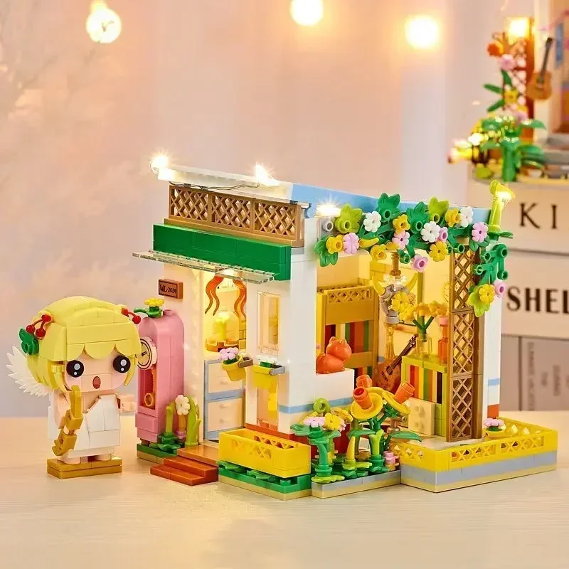 Miniso Fairy Tale Town Flower Room Building Brick Building City Street View Girls Toy Gifts