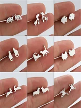 Stainless Steel Small Animal Stud Earrings Punk Cute Cat Dog Alien Dinosaur Stud Earrings Pendant Gift Girl Fashion Jewelry 