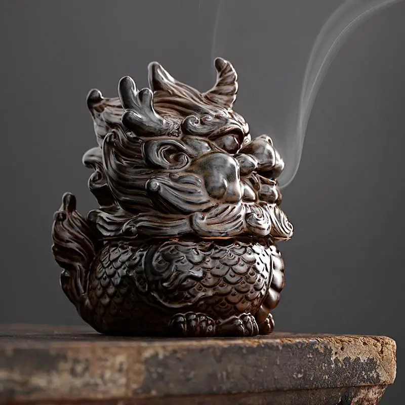 Chinese Dragon Boat Incense Burner - Hand Carved Resin Censer With Dragon & Phoenix Design, 10 Inches Long