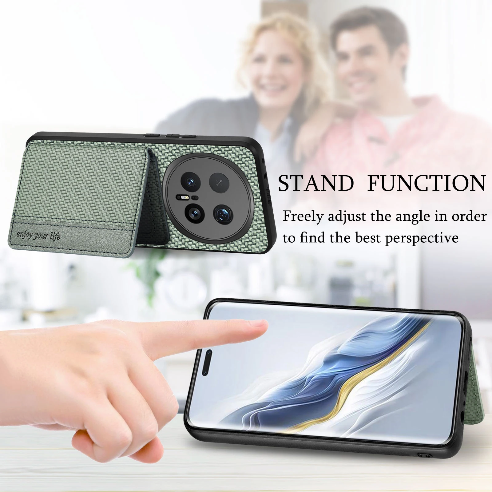 Magic 8 Pro Carbon Fiber Flip Leather Wallet Phone Case with Magnetic Stand