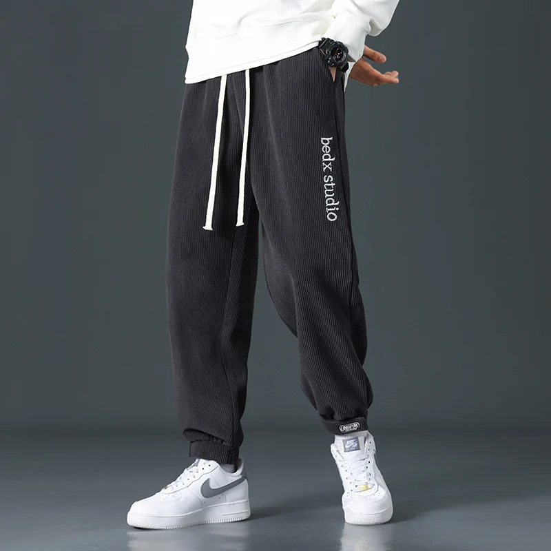 

TFETTERS Corduroy Mens Jogger Pants 2023 Autumn Winter Clothes Letter Print Casual Pants Man Korean Fashion Motion Streetwear