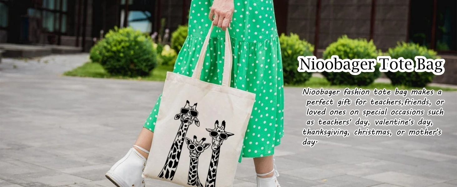 Funny Cute Giraffe Bag Canvas Bag for Women with Inner Pocket Book Bags Gift Reusable Grocery Bags
