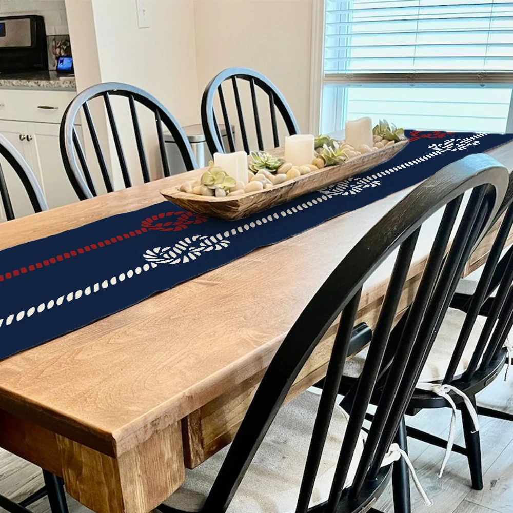 1pc Nautical Theme Table Runner Ocean Adventure Boat Anchor Compass Pattern Design Decorative Table Runner Kitchen Table Decor 5