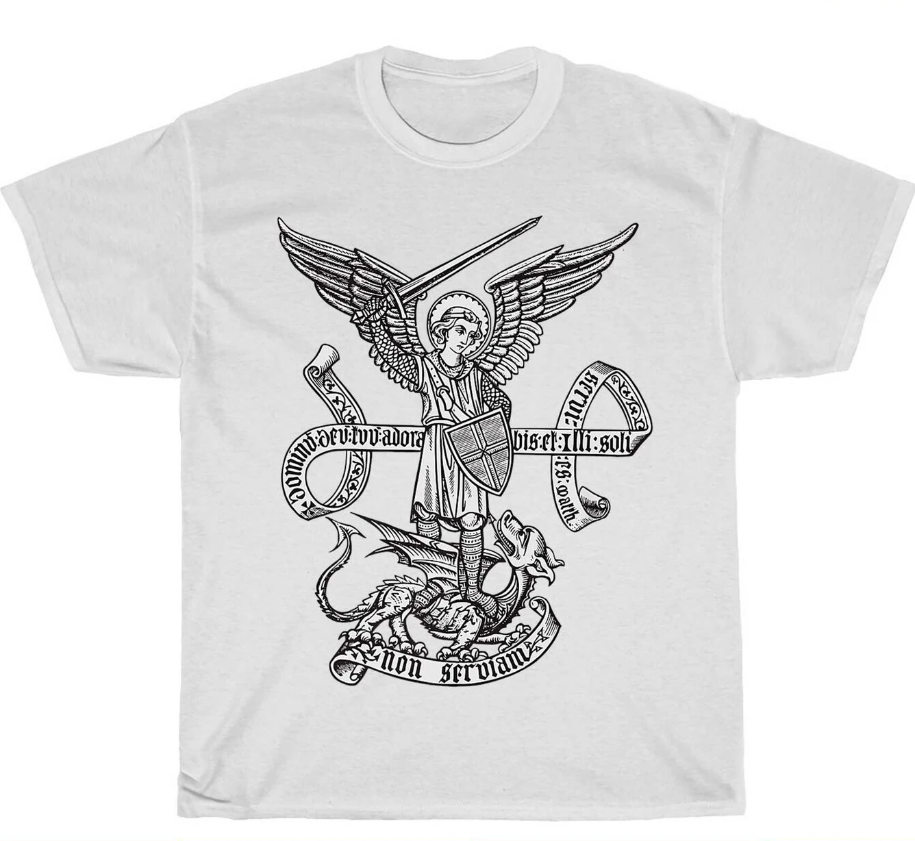 Catholic Angel Defend Us. Archangel St Michael T-Shirt. Summer Cotton Short Sleeve O-Neck Mens T Shirt New S-3XL
