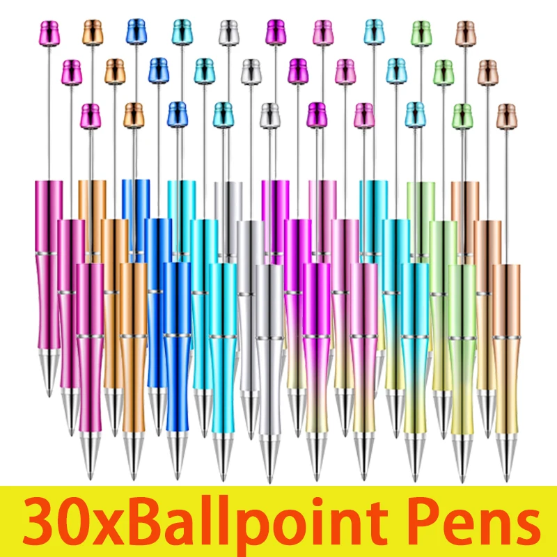 

30Pcs Plastic Beadable Ballpoint Pens UV Beaded Pen DIY Gift With Black Ink