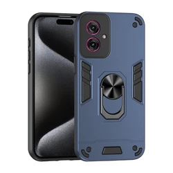 Shockproof Armor Phone Case with Magnetic Ring Stand and Back Cover for Motorola Moto G55 (Navy)