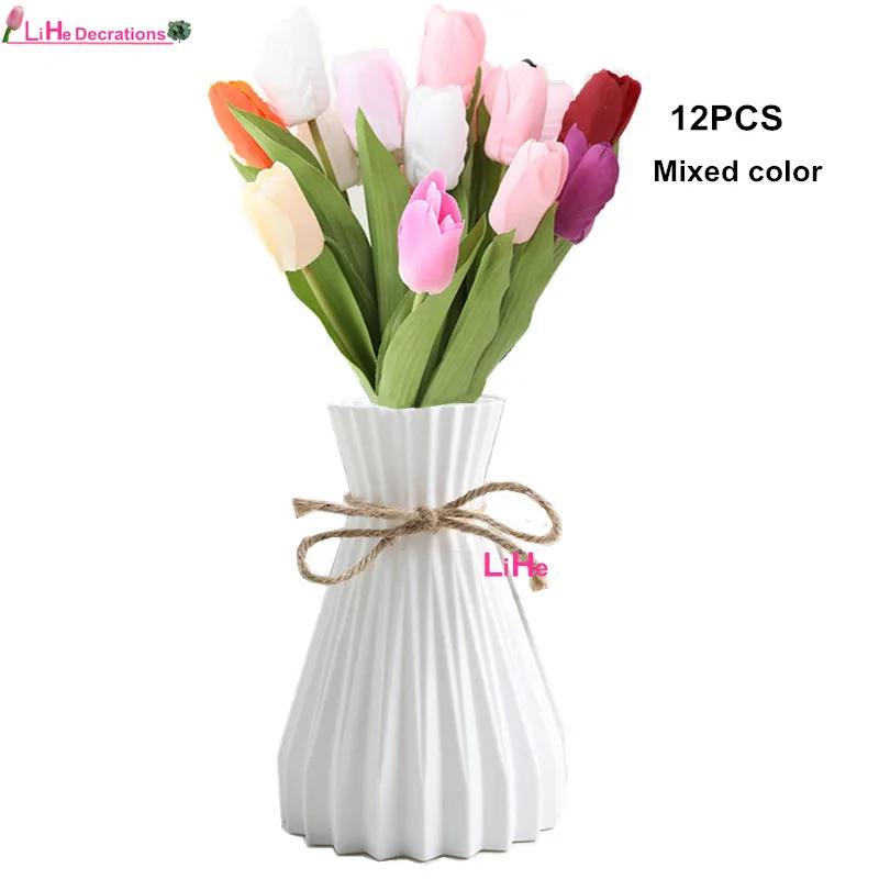 

Home Room Decor Wedding Supplies Plants Vase Modern Table Decoration Accessories Flower Bouquet Fake Tulips Artificial Flowers