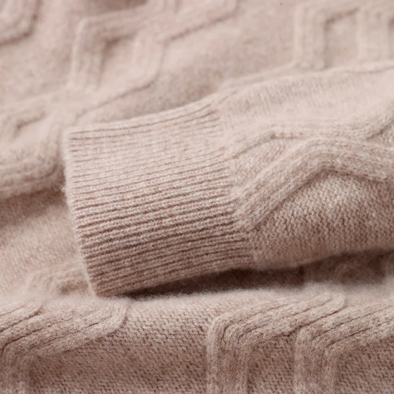 Autumn and winter new round neck thickened 100% sweater men's solid color wave loose pullover knitted bottoming shirt. 5