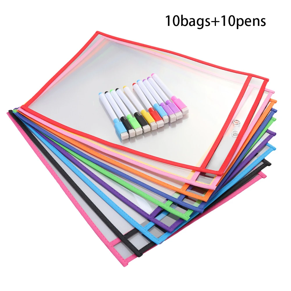 Reusable Dry Erase Sleeves with Pen PVC Dry Erase Pockets