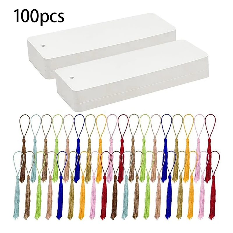 Set Of 100 Blank Bookmarks Material Pack With Colorful Tassels For DIY And Gift Tags