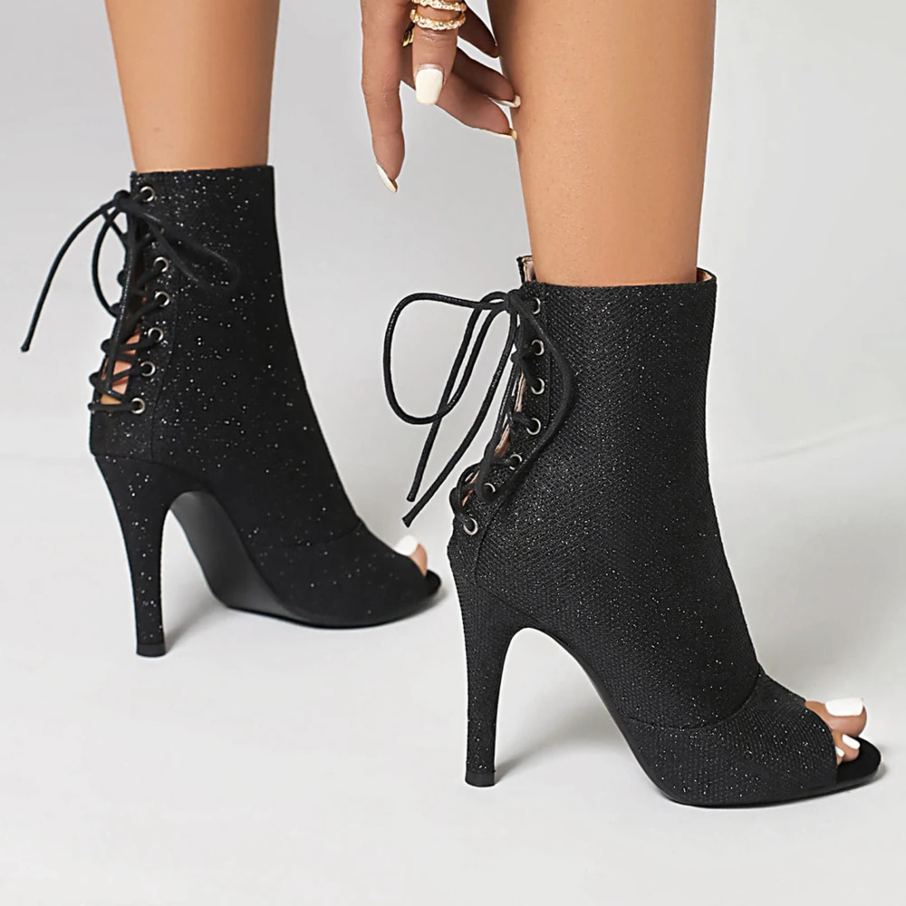 New Style Ladies Peep Toe Ankle Boots Women Suede High Heels Back