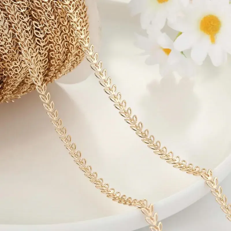 보석 용품 14k 진짜 금 도금 중공 잎 체인 DIY 팔찌 목걸이 귀걸이 보석 만들기 결과