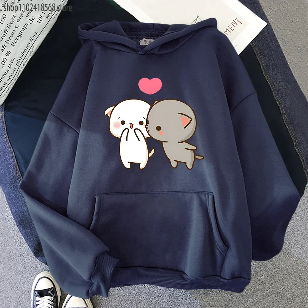 Peach and Goma Mochi Cat Hoodie Women'S Cartoon Print Clothing Kawaii Boba Sweatshirt Femme Winter Sudaderas Girls Cute Hoodies