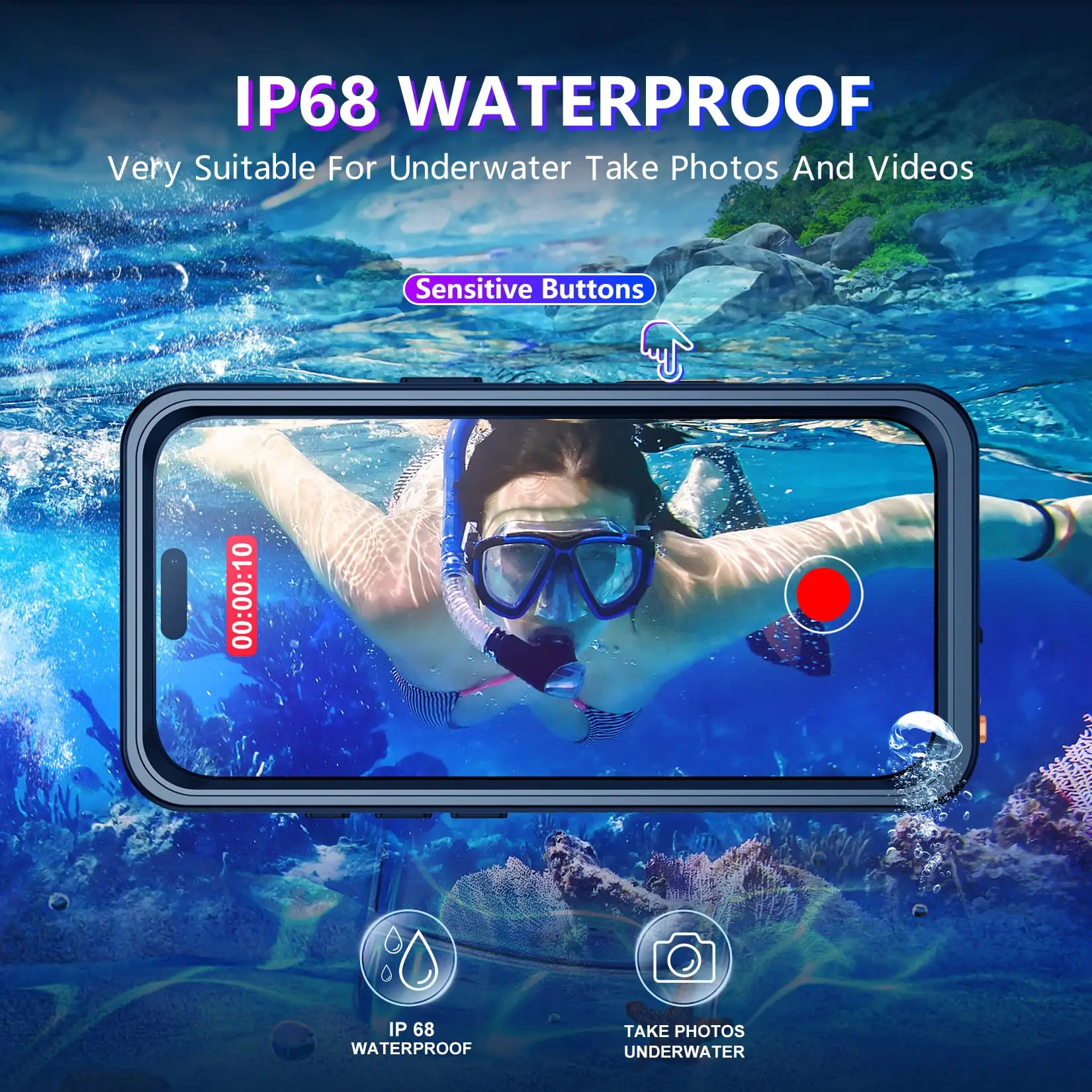 Ultimate IP68 Waterproof Shockproof Phone Case - Solid Color Protective Cover