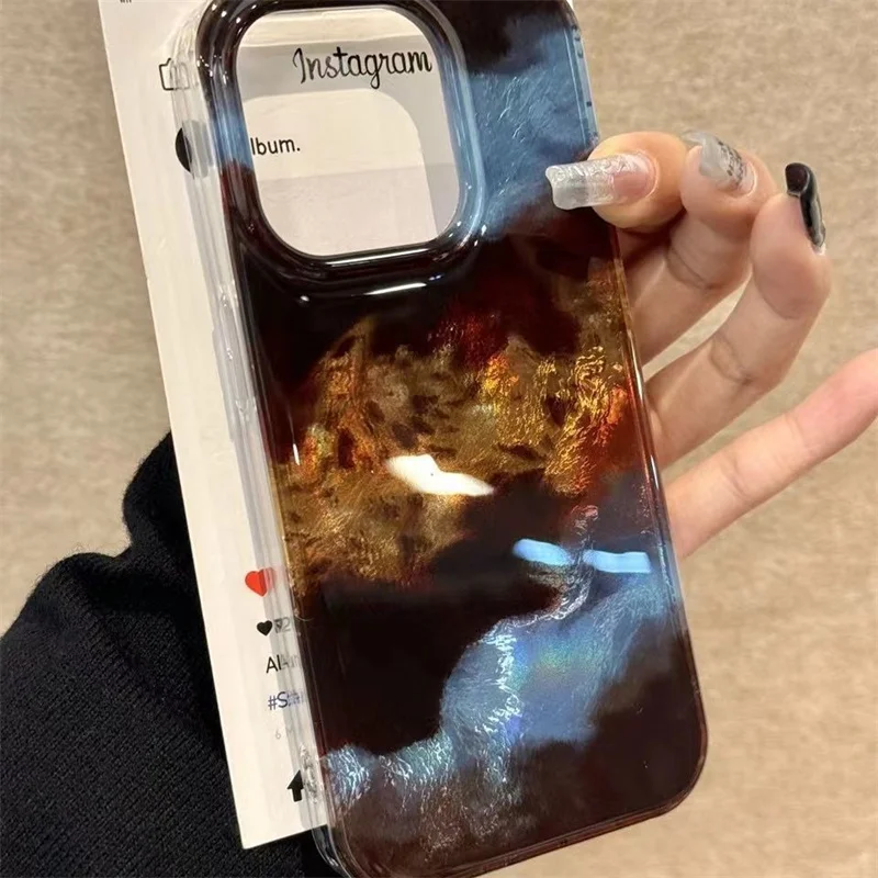 Vortex-Muster, blau, braun, schwarz, Mischung, Spleißen, Handyhülle für iPhone 11, 12, 13, 14, 15, 16 Pro Max