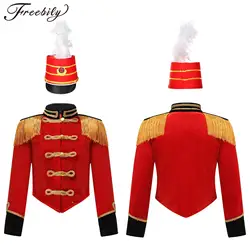 Kids Boys Girls Soldier Hat Drum Trumpet Team Costume Long Sleeve Showman Tassel Jacket Halloween Cosplay Costume