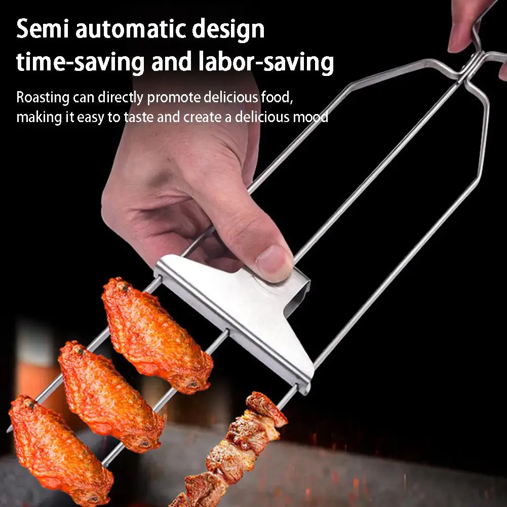 

Grilling Savant 3 Way Skewers BBQ Accessory 14 Inch Metal Skewers For Grilling Easy To Use Push Bar Slider L2F2