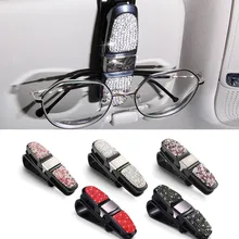 

Auto Sun Visor Glasses Holder Rhinestone Bracket Sunglasses Clip Card Ticket Holder Pen Case Clip Box Universal Accessory 5Color