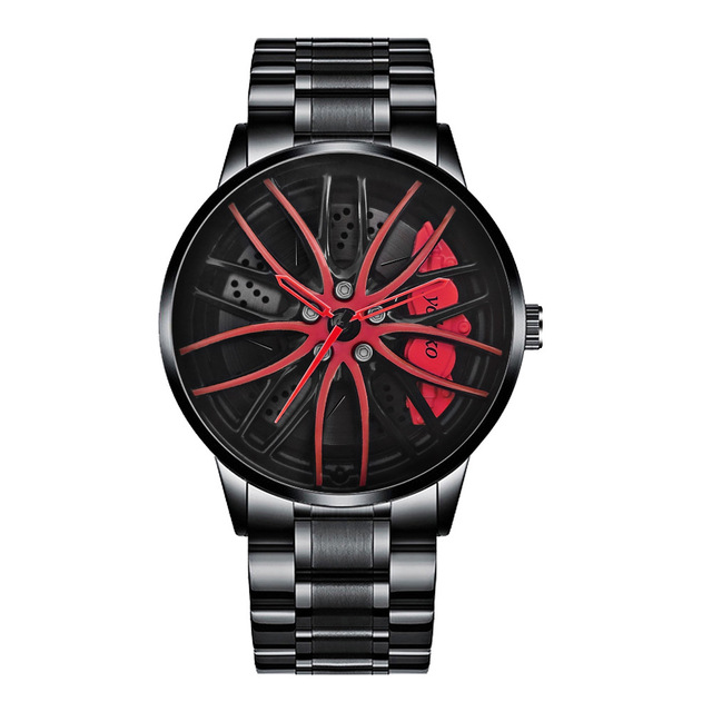 for Men Waterproof Vacuum Plating Strap with Car Wheel Rim Hub Design Sport Automatic Quartz Wristwatch