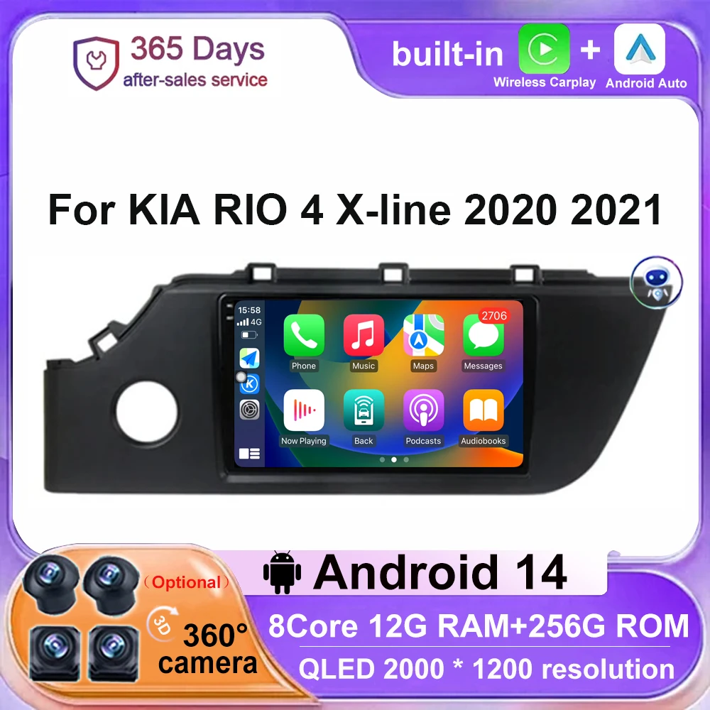 

Android 14 Stereo 360 Camera For KIA RIO 4 X-line 2020 2021 Car Radio Multimedia Video Player GPS Navigation Carplay Auto 4G DSP