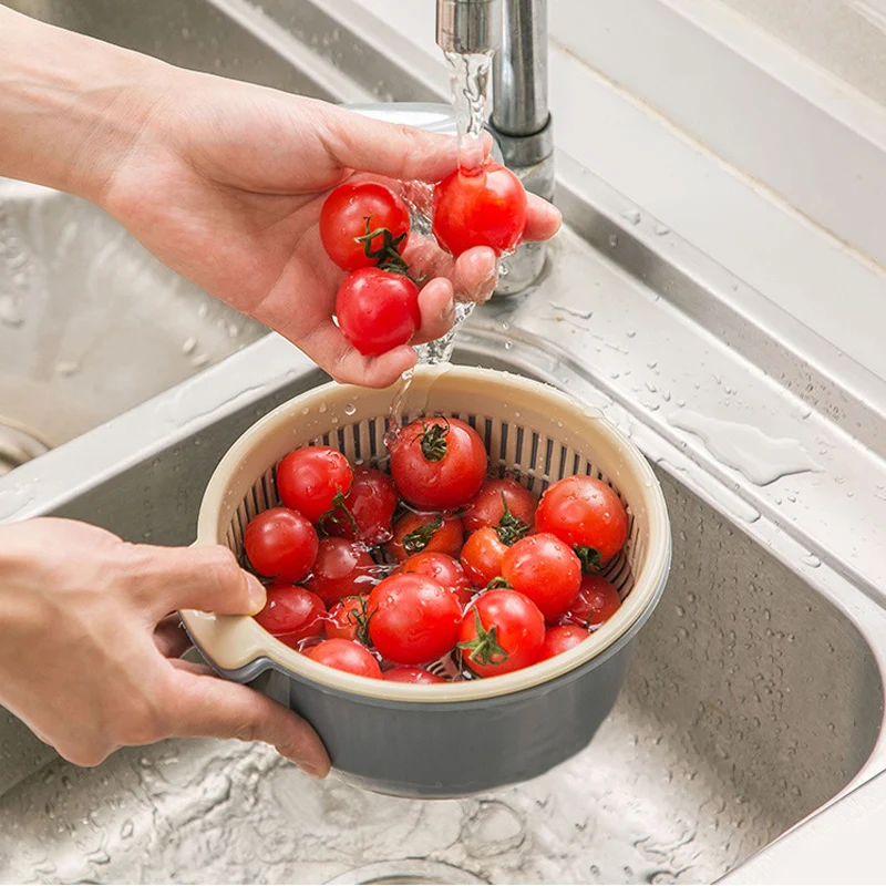 1/2PCS Household Double-layer Wall-mounted Drain Basket Wash Fruit Tray Basket Vegetable Cleaning Kitchen Fruit Washing Basket