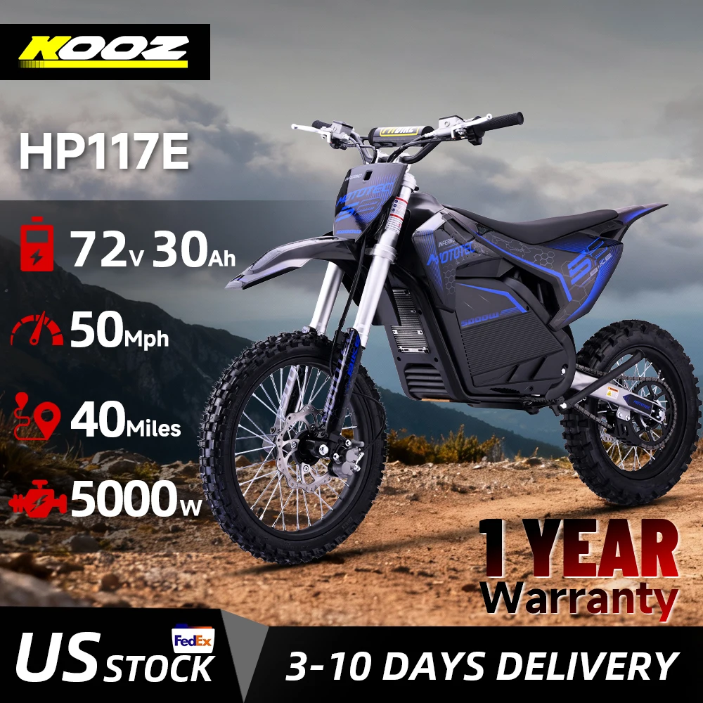 KOOZ HP117E 72V 5000W Pro Electric Dirt Bike for Adults,3 Speed Modes Electric Motorcycle Up to 50 MPH & 40 Miles Long-Range