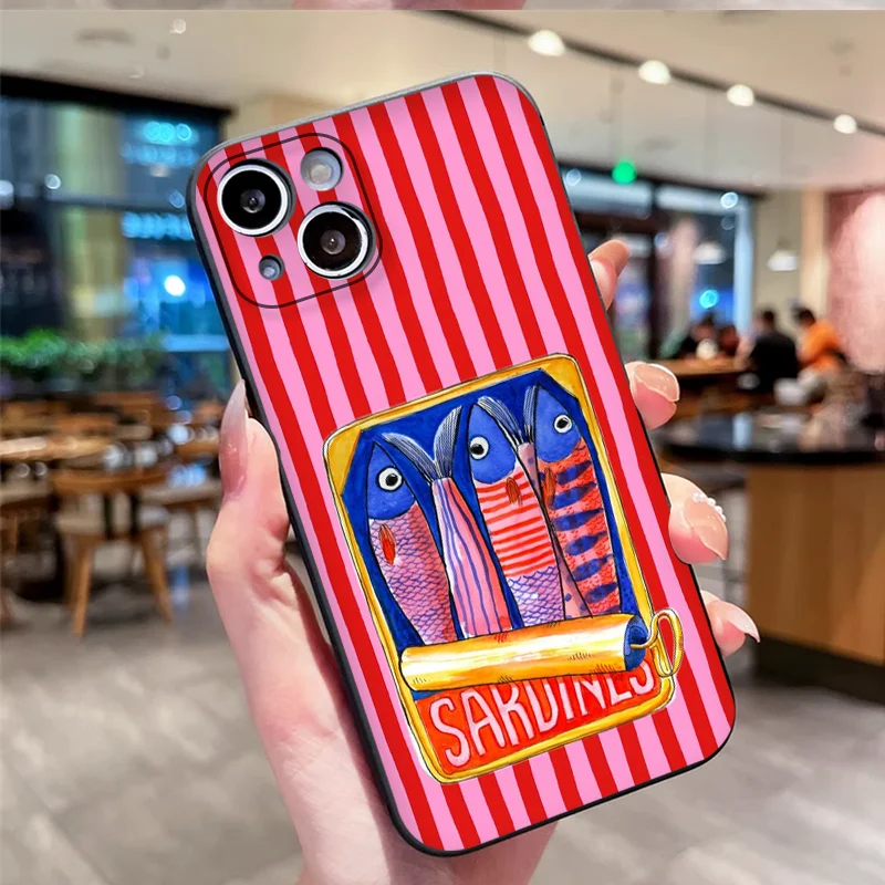 Cartoon Pink Blue Striped Sardines Phone Case: Soft and Stylish Cover