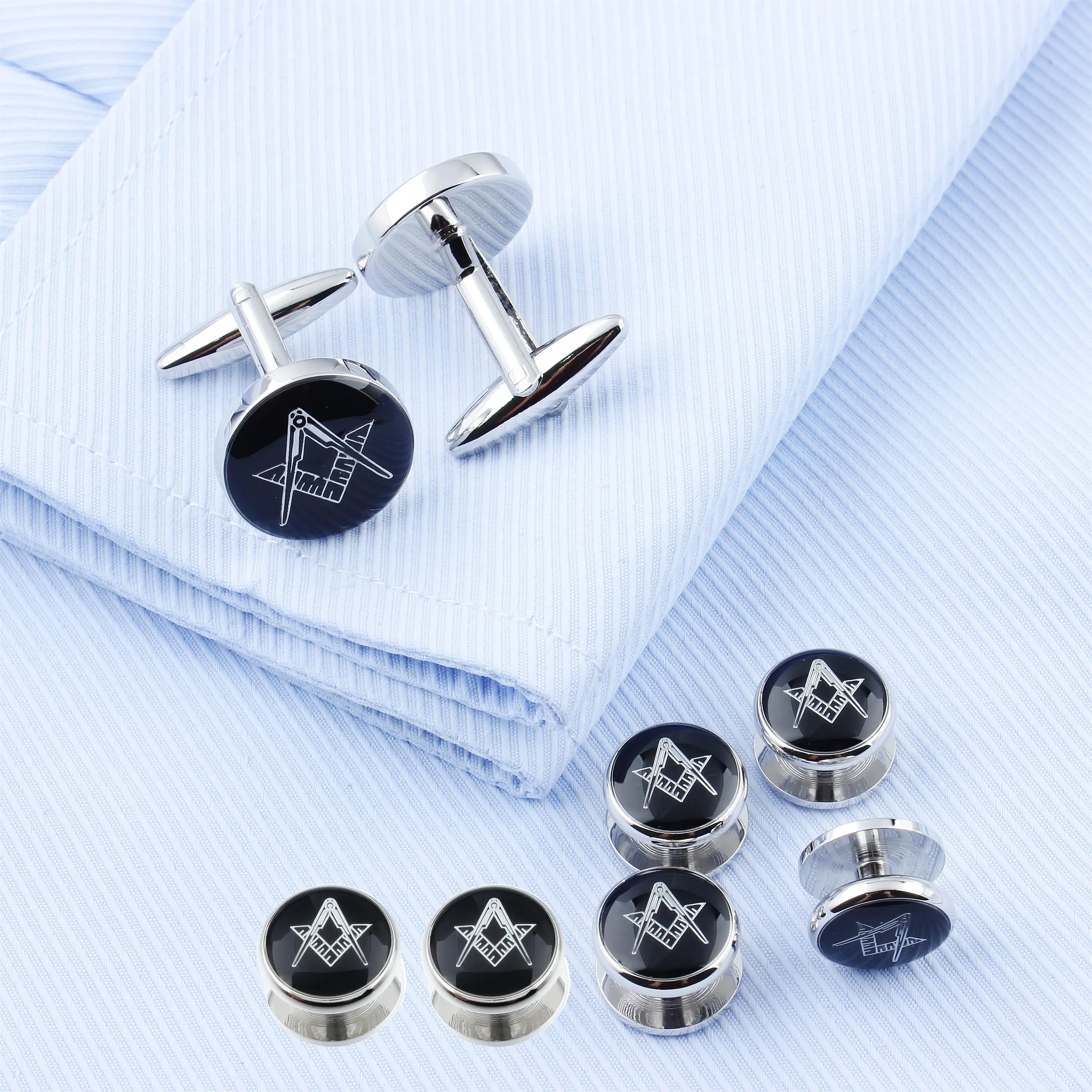 Freemason Masonic Cufflinks and Tuxedo Studs Set for Men, Gift Box Packed, Mens Jewelry or Accessories, Masonic Gifts for Men.