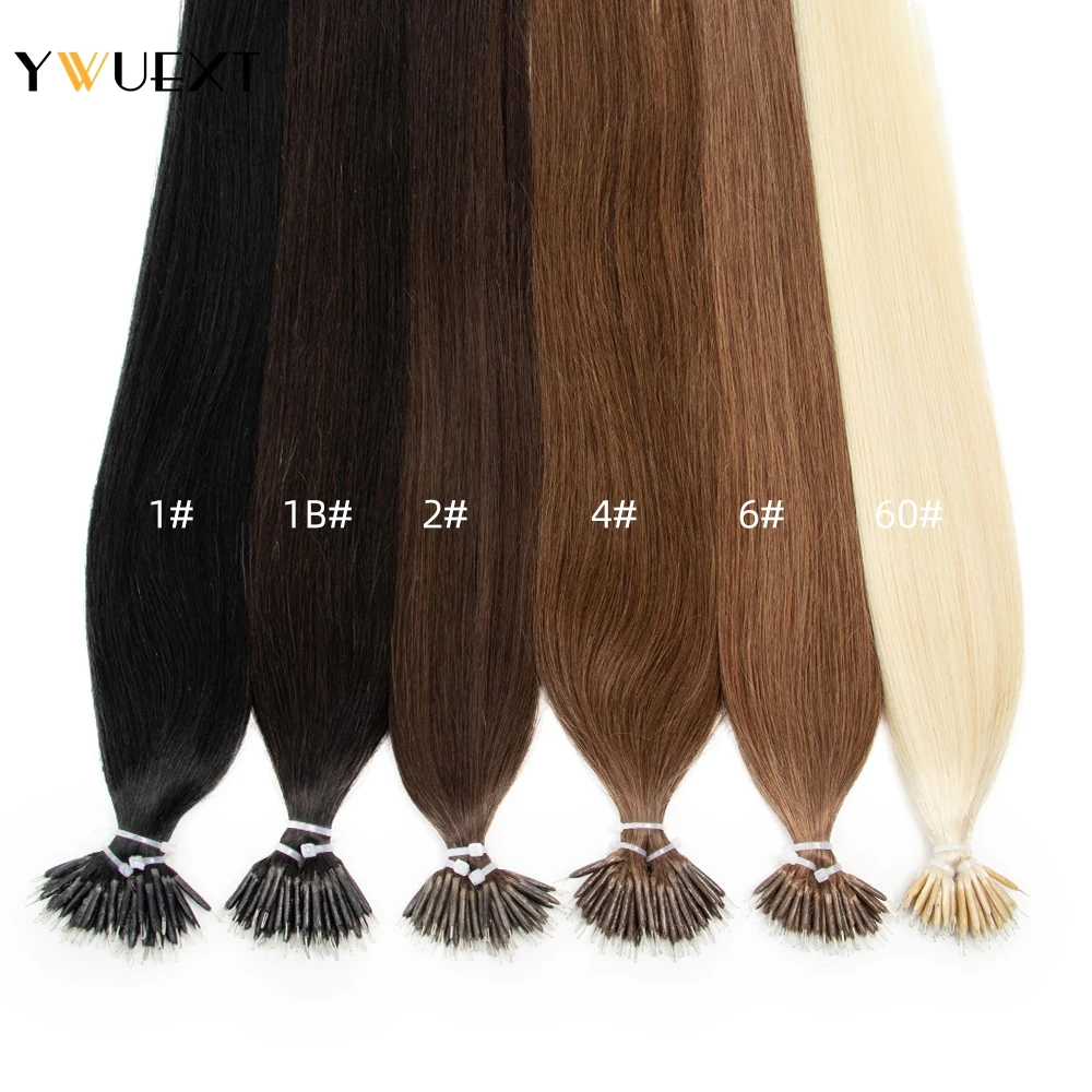 YWUEXT 12-24 inches Nano Ring Human Hair Blonde 50pcs Nano Beads Hair Extensions Straight For Salon Supply