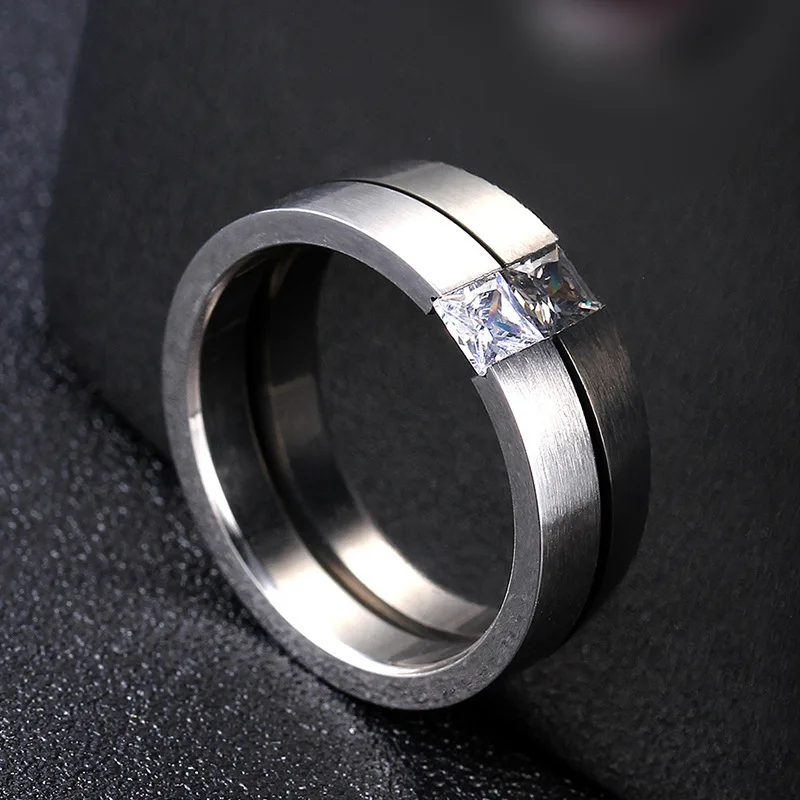 Titanium Steel Rings Titanium Steel Rings Women Minimalist Silver Color Zircon Ring Men Fashion Jewelry Frosted Scratched Free KBR180