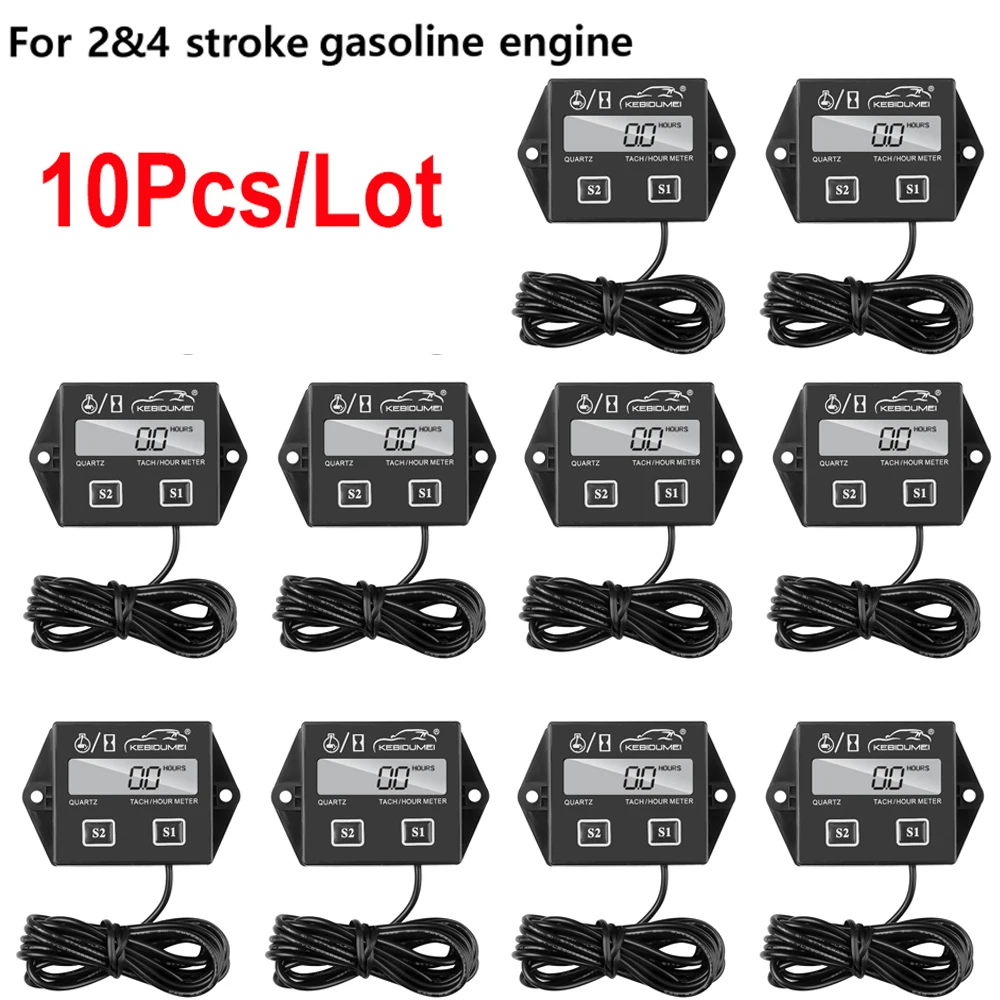 

10Pcs/Lot Digital Engine Tach Hour Meter Tachometer Gauge Engine RPM LCD Display Waterproof For 2 or 4 Stroke Moto Marine