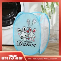 Cartoon Printed Foldable Laundry Basket Nylon Mesh Dirty Clothes Hamper Storage Bin Simple Modern Fabric for Home Organization 2
