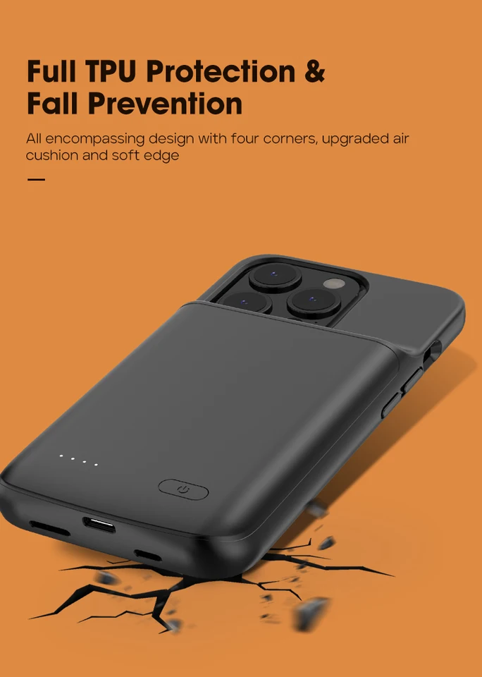 IPhone 15 Pro Max用バッテリー充電器ケース,パワーバンク,15