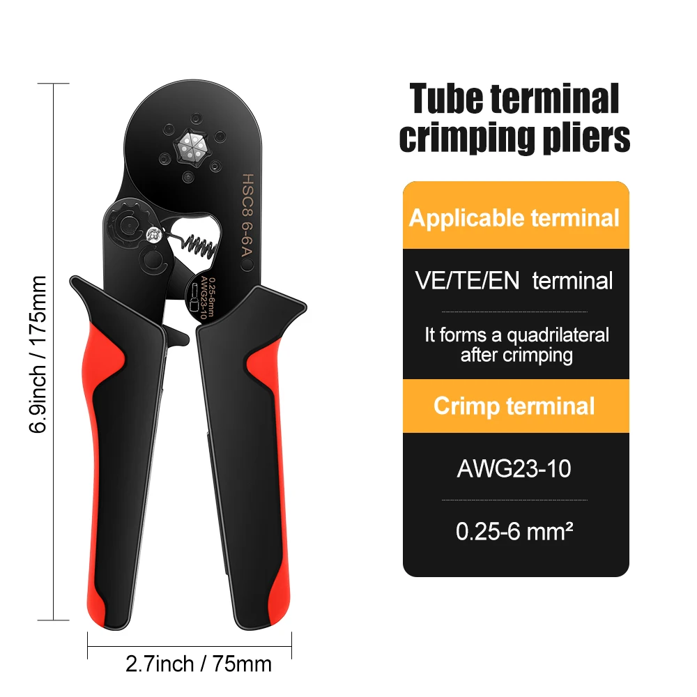 1Pc "High Performance" Professional Ferrule Crimping Tool Hsc8 - 6-4/6-6 & 10-6 Sizes, Metal Construction For Wire Ends And Tube 4