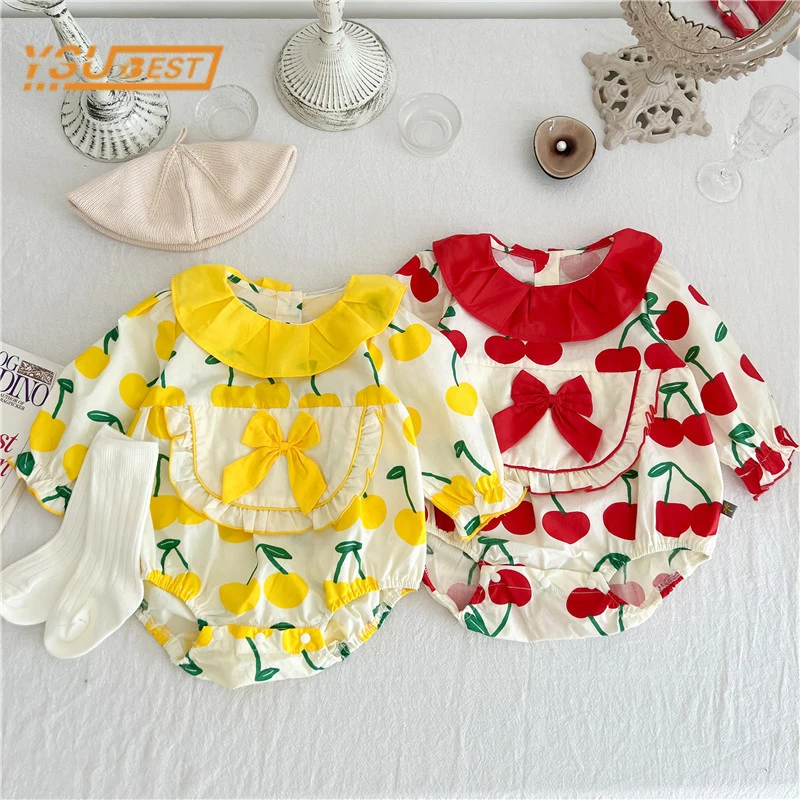 

Autumn Newborn Baby Girls Long Sleeve Cherry Printing Rompers 0-2Yrs Infant Jumpsuit Kids Baby Girls Rompers Clothes