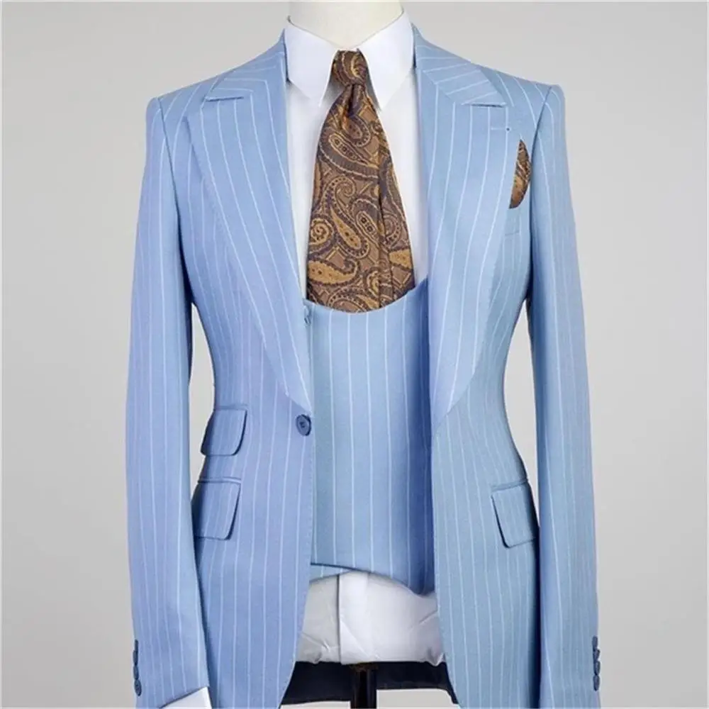 Light Blue Men Suit 2 Pieces Blazer Pants Tuxedo One Button