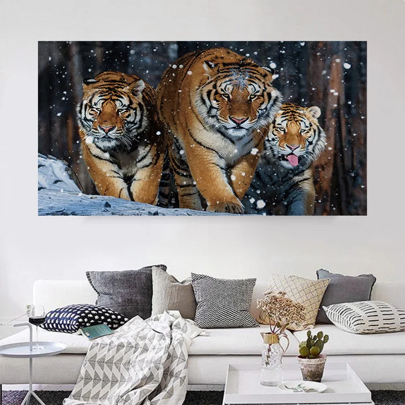 

Framed Animal Canvas Painting Lion Tiger Leopard Wolf Modern Wall Art Painting Poster Picture Living Room Bedroom Home Decor