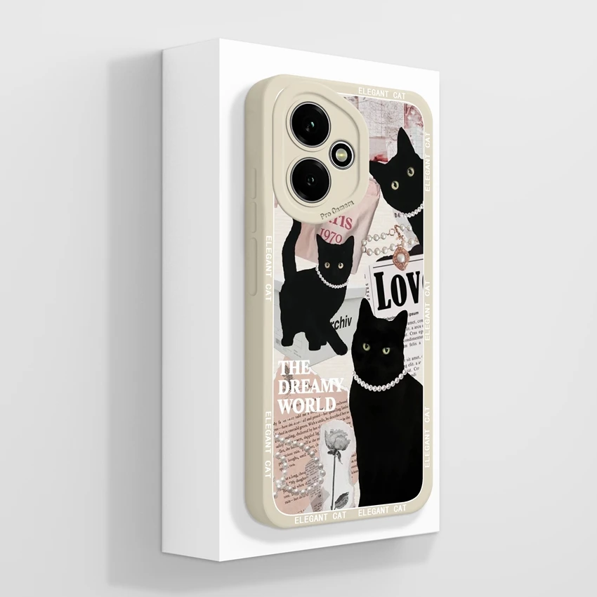 Cute Cat Pattern Soft Silicone Phone Case with Screen Protector - Anti-Slip Shell