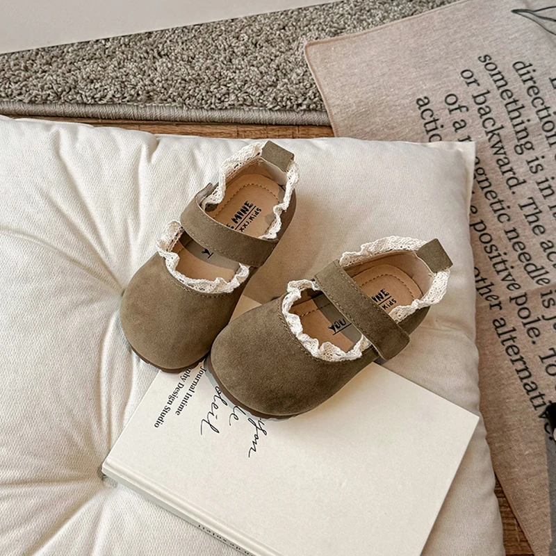 Spring Autumn Kids leather shoes Ruffles Shallow Girls Princess Shoe Soft Hook Loop Non Slip Children leather shoe leather shoes girls shoes girls flats