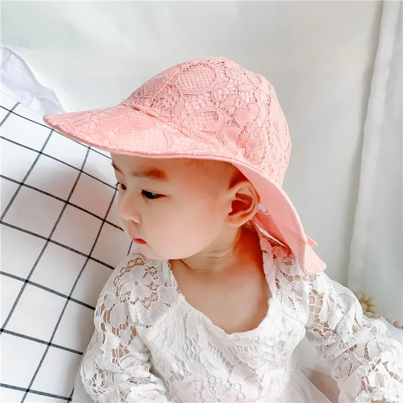 New Summer Panama Baby Sun Hat Outdoor Baby Girls Hat Lace Bowknot Cotton Baby Hat Kids Sun Caps Toddler Sunscreen Cap 5