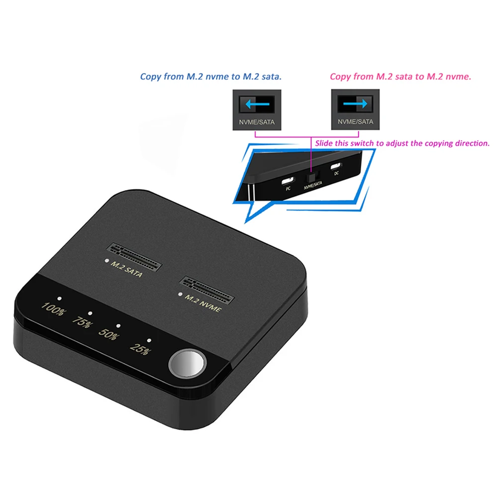M.2 SATA/NVMe 듀얼베이 하드 디스크 복사기 오프라인 클론 하드 드라이브 도킹 스테이션 복제 장치 LED 표시등 포함 M.2 클로너