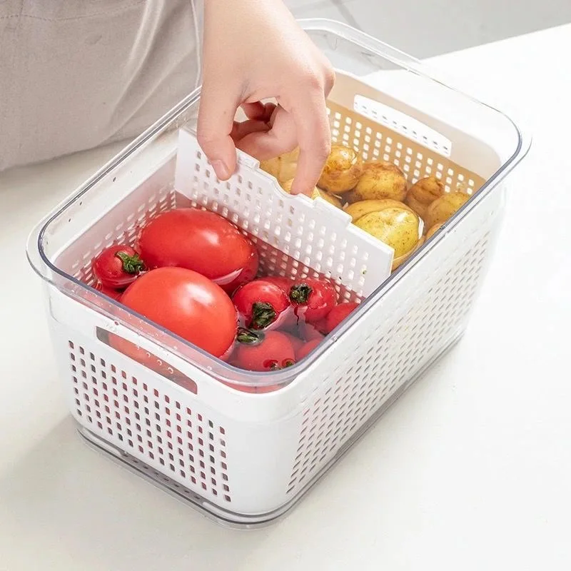 Refrigerator Food Storage Containers With Drainer Kitchen Vegetable Fruit  Fresh Storage Box With Lid Fridge Stackable Organizer - Bottles,jars &  Boxes - AliExpress