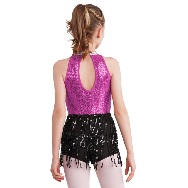 Kids Girls Latin Jazz Dance Costume Sleeveless Shiny Sequins Tassel  Boyshorts Tango Cha-cha Figure Skating Performance Dancewear - AliExpress