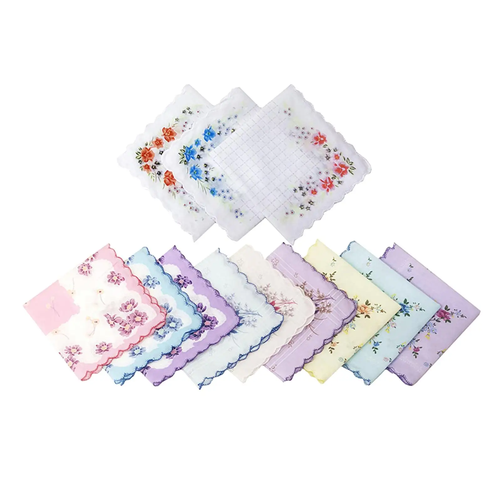 Women Ladies Handkerchiefs Absorbent Flowers Printed Vintage Style Soft Cotton Flower Handkerchief Hankies for Wedding 30cmx30cm