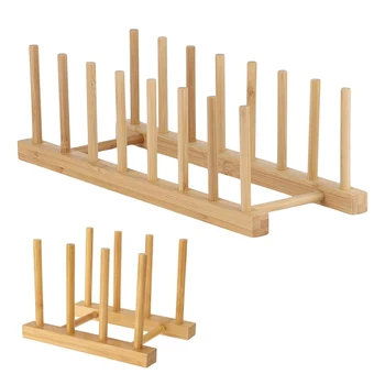 Dish Drainer Plate Rack Bamboo Shelf Cups Display Stand Drainer Holder Pan Cover Drying Organizer Kitchen Accessory