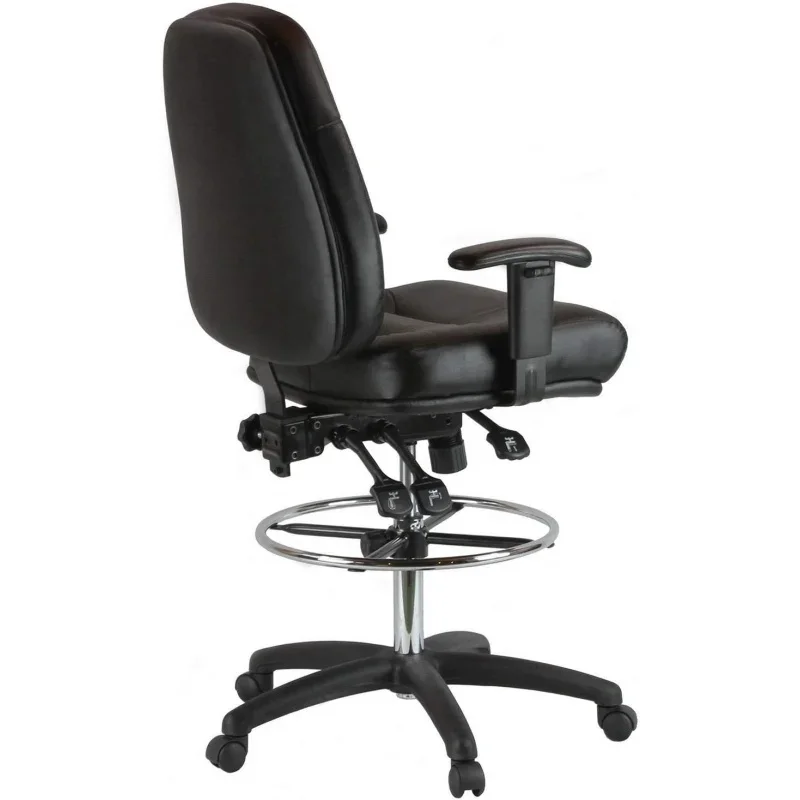 Harwick Premium Leather Drafting Chair with Arms-Black Leather