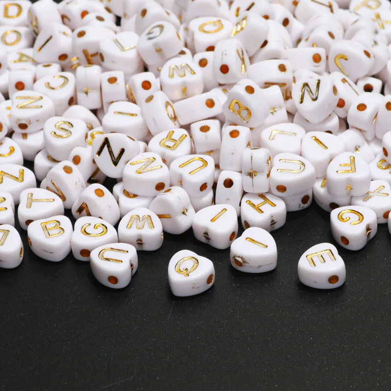 Beads With Letters 7mm White Love Heart Acrylic Beads Loose Golden Alphabet  Beads For Jewelry Making Diy Bracelets Accessories