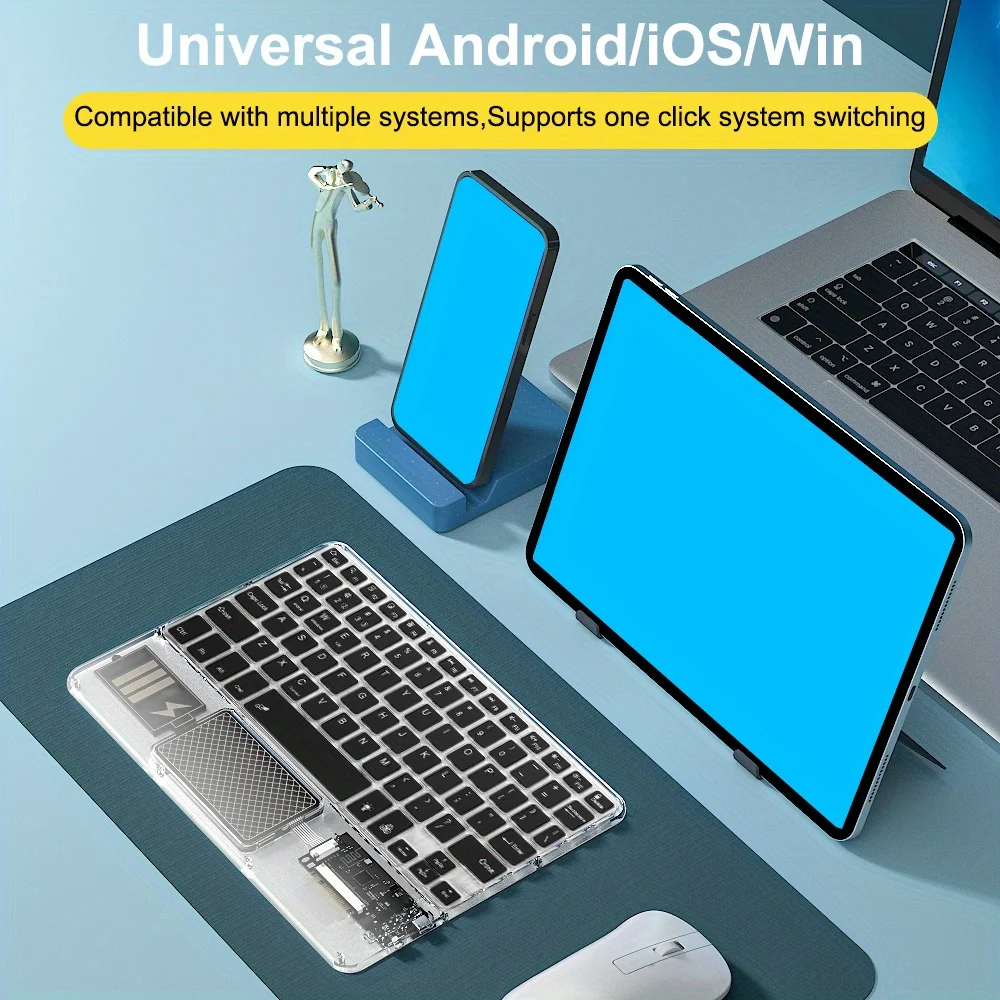 휴대용 미니 무선 충전식 블루투스 키보드, 울트라 슬림, 7 색 투명 백라이트, 아이패드 PC 윈도우 맥용