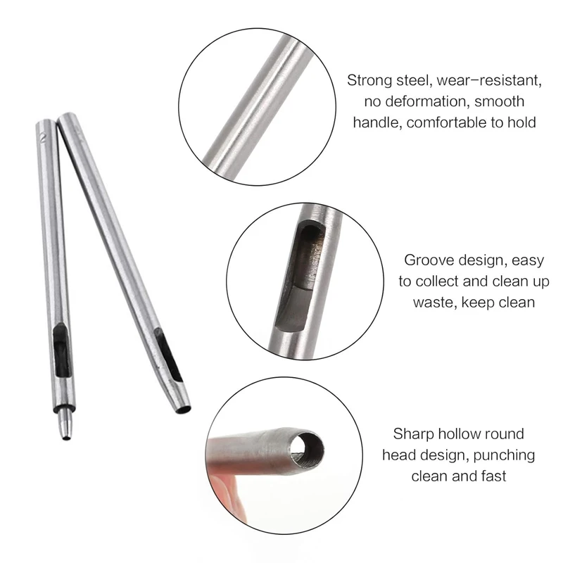 Leather Hole Puncher Leather Hole Punch Leather Punch Tool Round Hole Punch Cutter Set Hole Punch Cutter Set Round Hole Punch Set 1/10Pcs Leather Hole Punching Tools DIY Handmade Belt Punch Tool Leathercraft Hollow Drilling Puncher Kit