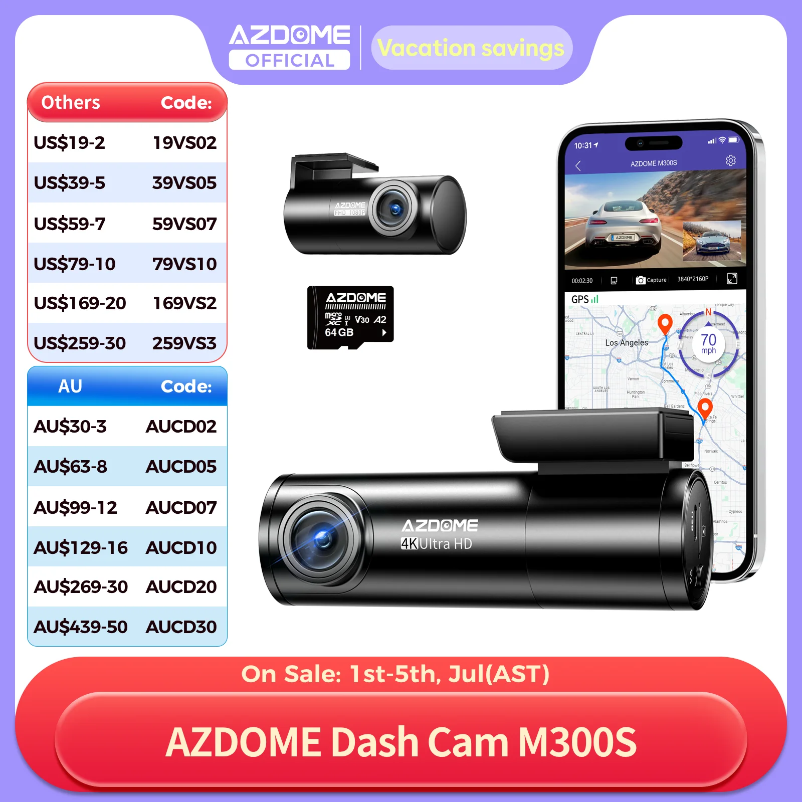AZDOME M300S 【新品未使用】&おまけ付き・ドラレコ前後カメラ AZDOME M300S ドライブレコーダー 4K+1080P 車載リアカメラ